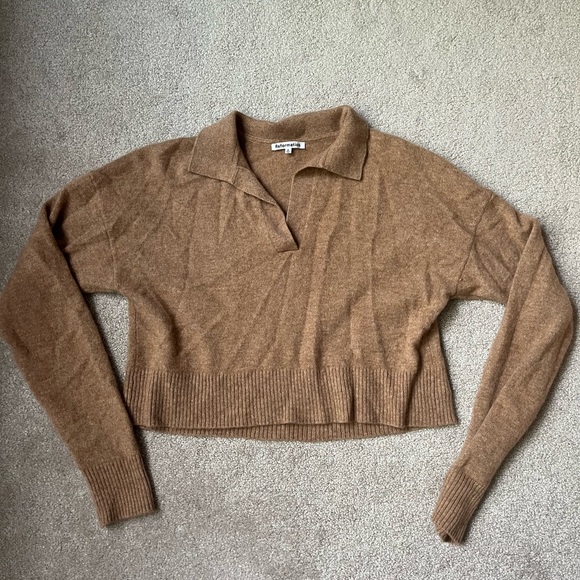 Reformation Cropped Cashmere Polo Sweater tan Small - Picture 5 of 10
